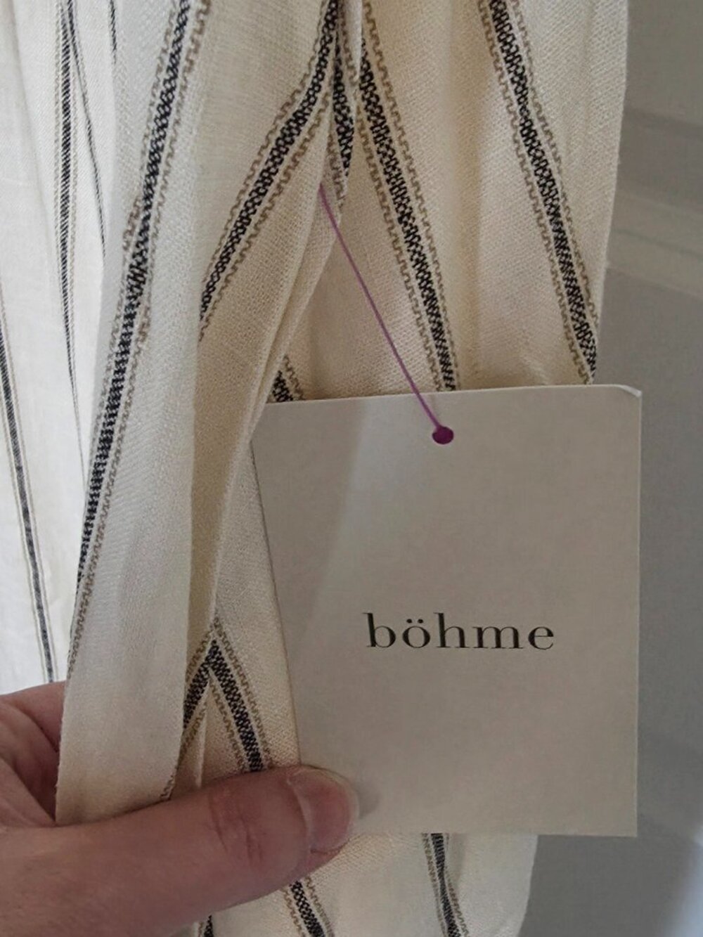 Bohme Cream Striped Midi Dress - Size Large - Picture 4 of 6